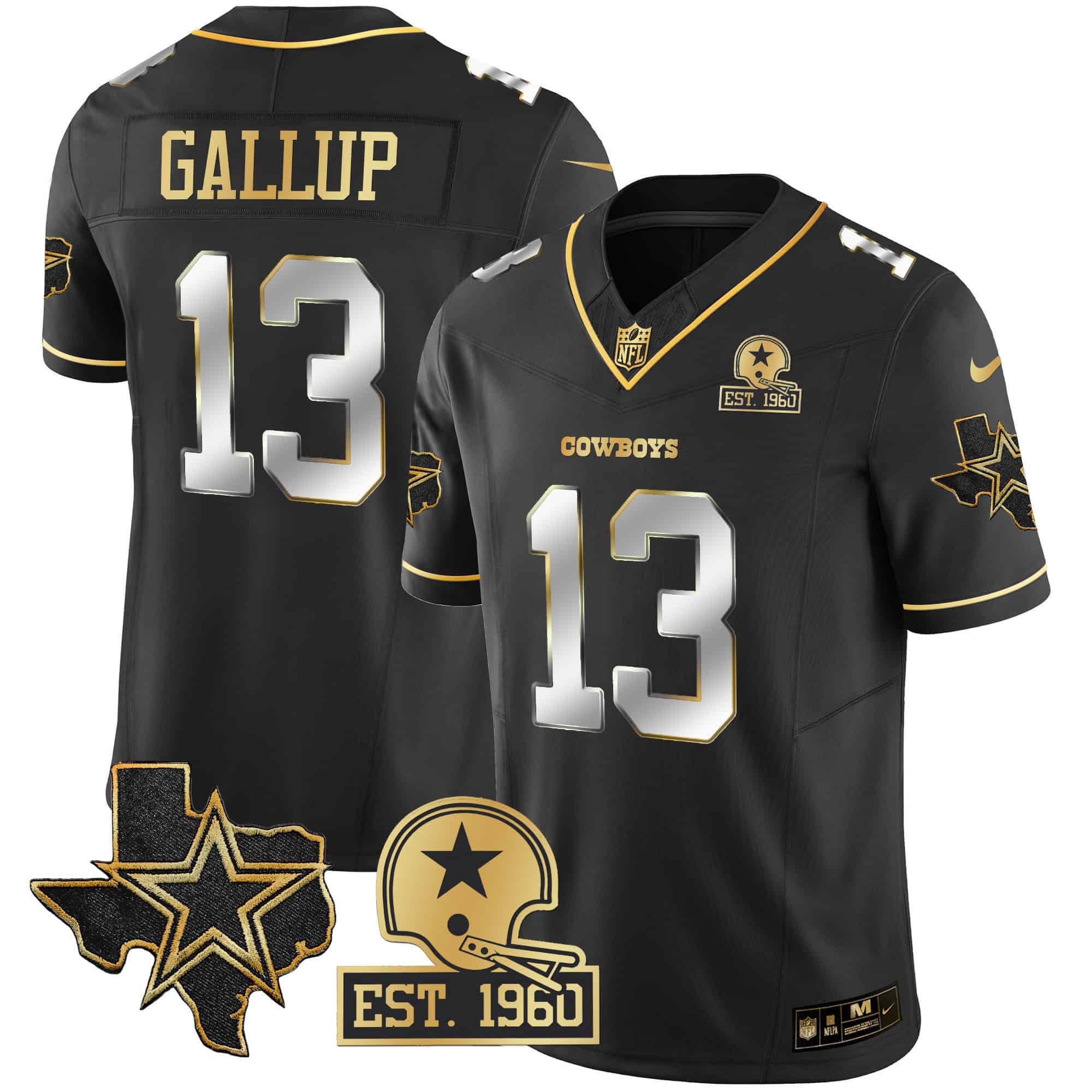 Men Dallas Cowboys #13 Gallup Black Gold 2024 Nike Patch Vapor NFL Jersey style 2